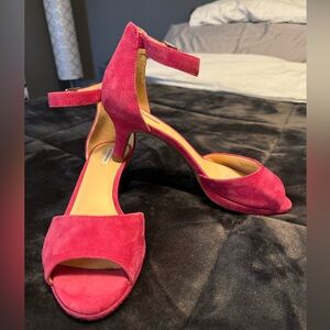 Pink suede kitten heels
